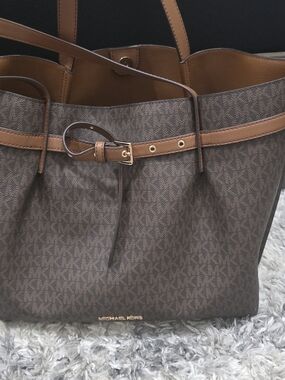 Michael Kors Brown and Tan Logo Tote with Belt Detail